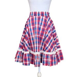 Handmade Skirt Square Dance Line Dancing Red White Blue Plaid S Small M Medium